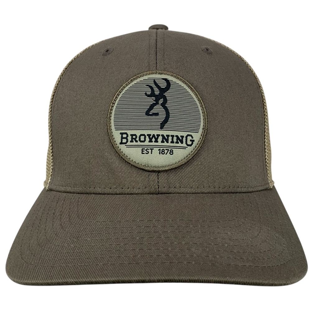 Browning Men’s‎ Flexfit 110 Trucker Hat Brown Tan Mesh Buckmark Logo Snapback